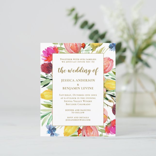 Budget Stijlvolle Waterverf Garden Wedding Invite (Staand voorkant)