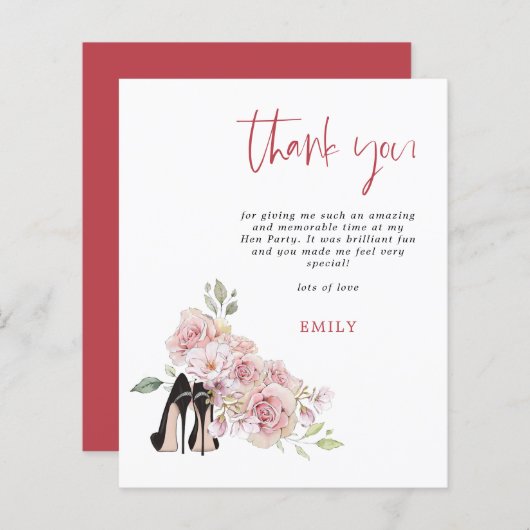 Budget Stiletto Pink Florals Hen Party Dank u (Voorkant / Achterkant)