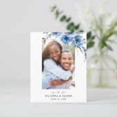 Budget Stof Blauw & B Bloemige Save the Date Foto (Staand voorkant)