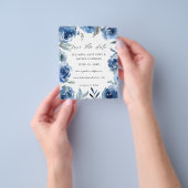 Budget Stof Blauw & Blauw Bloemig Bewaar de Datum Flyer (Hand)