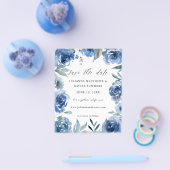 Budget Stof Blauw & Blauw Bloemig Bewaar de Datum Flyer (Enkel)