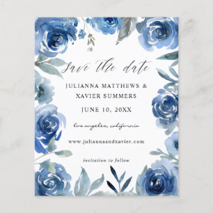 Budget Stof Blauw & Blauw Bloemig Bewaar de Datum Flyer