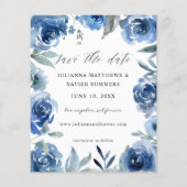 Budget Stof Blauw & Blauw Bloemstuk Save the Date Flyer (Achterkant)