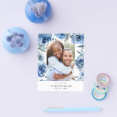 Budget Stof Blauw & Blauw Bloemstuk Save the Date Flyer (Enkel)