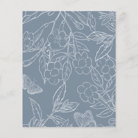 Budget Stof Blauw Bloem Crest Monogram Uitnodiging (Achterkant)