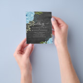 Budget Stof Blauw Bloemen Lime Bruiloft Flyer (Hand)