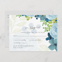 Budget Stof Blauw Bloemen Salie Trouw Briefkaart