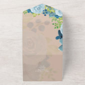 Budget Stof Blauw Bloemig Huwelijk All In One Uitnodiging (Buitenkant)