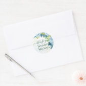 Budget Stof Blauw Bloemig Huwelijk Ronde Sticker (Envelop)