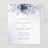 Budget Stof Blauw Bloemig Huwelijk Save The Date (Voorkant)