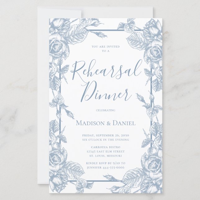 Budget Stof Blauw Bloemig Oefen Diner (Voorkant)