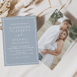 Budget Stof Blauw Bruiloft met Foto Uitnodiging Fl Flyer