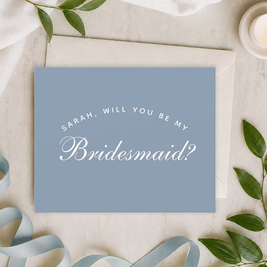 Budget Stof Blauw Calligrafie Bruidsmeisje Voorste