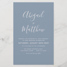Budget Stof Blauw Eenvoudige Trouw Uitnodiging