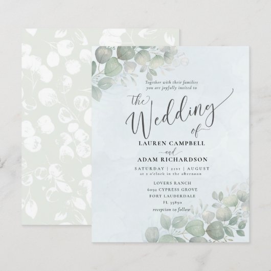 Budget Stof Blauw Eucalyptus Watercolor Trouw (Voorkant / Achterkant)