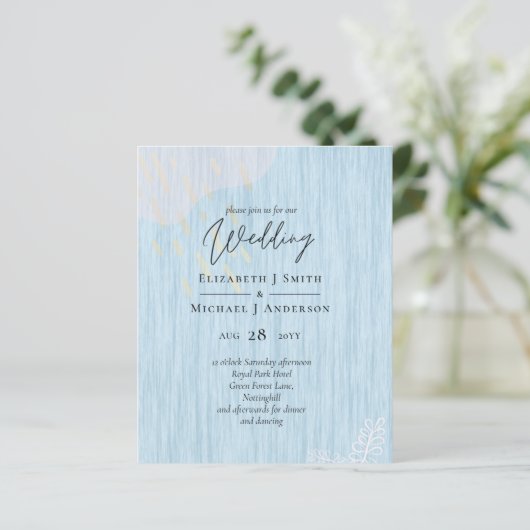 Budget Stof Blauw Goud Trouw Script (Staand voorkant)