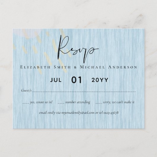 Budget Stof Blauw Goud Trouw Script Briefkaart (Voorkant)