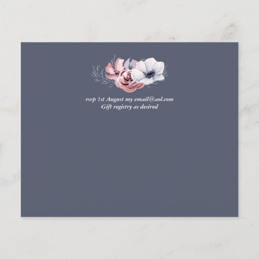 Budget Stof Blauw Koraal Bloem Bruiloft Uitnodigin (Achterkant)