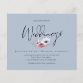 Budget Stof Blauw Koraal Bloem Bruiloft Uitnodigin (Voorkant)