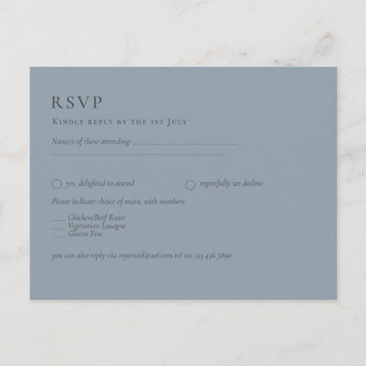 Budget Stof Blauw Monochroom Trouw RSVP Briefkaart (Voorkant)
