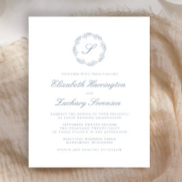 Budget Stof Blauw Monogram Krans Script Bruiloft