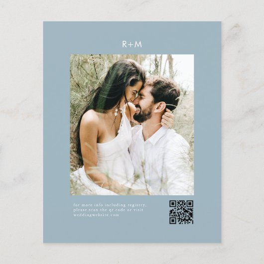 Budget Stof Blauw Qr Code Foto Huwelijk Flyer (Achterkant)