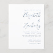 Budget Stof Blauw Script QR Code Trouw Uitnodiging (Voorkant)