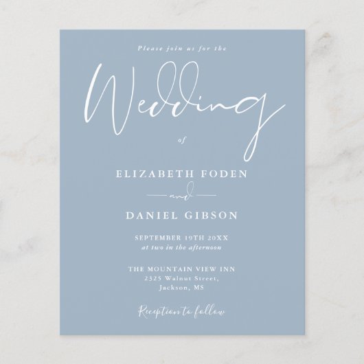 Budget Stof Blauw Trouw Uitnodiging (Voorkant)