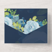 Budget Stof Blauwe Bloemen Salie Bruiloft All In One Uitnodiging (Achterkant)