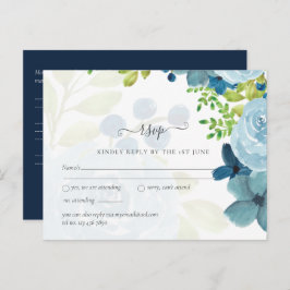 Budget Stof Blauwe Bloemen Salie Bruiloft Briefkaart