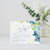 Budget Stof Blauwe Bloemen Salie Bruiloft Briefkaart (Staand voorkant)