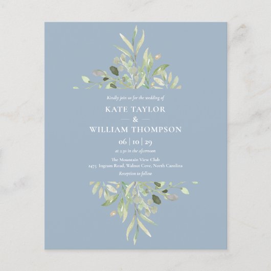 Budget Stof Blauwgroen Bloemstuk Trouw Foto Uitnod (Voorkant)