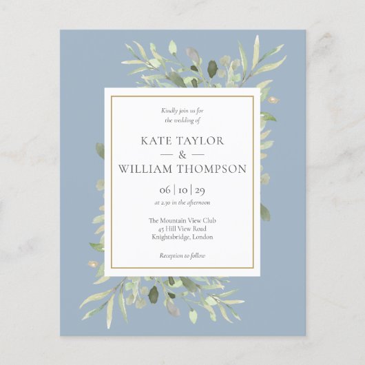 Budget Stof Blauwgroene Huwelijksuitnodiging (Voorkant)