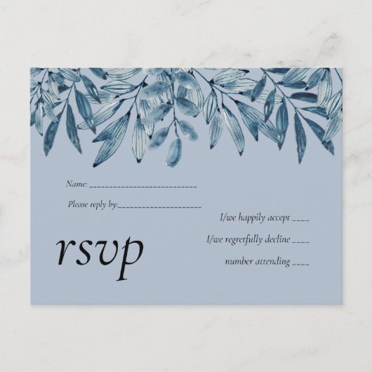 Budget STOF BLUWE Bloemen Bruiloft RSVP Uitnodiging Briefkaart (Voorkant)