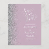 Budget Stof Lilac Zilver Glitter Save the Date (Voorkant)
