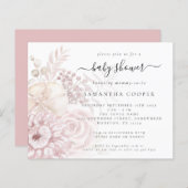 Budget Stof Roze Bloemen Baby Shower Uitnodiging (Voorkant / Achterkant)