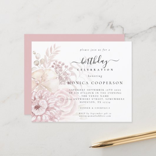 Budget Stof Roze Bloemen Vrouwelijke Verjaardagsui (Voorkant / Achterkant in situ)