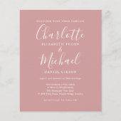 Budget Stof Roze Chic Script Trouw Uitnodiging (Voorkant)