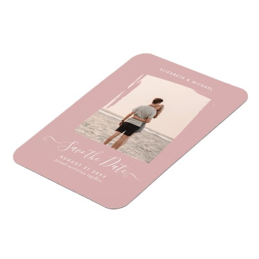 BUDGET Stof Roze FOTO Bewaar De Datum Monochroom Magneet (Linkerzijde)