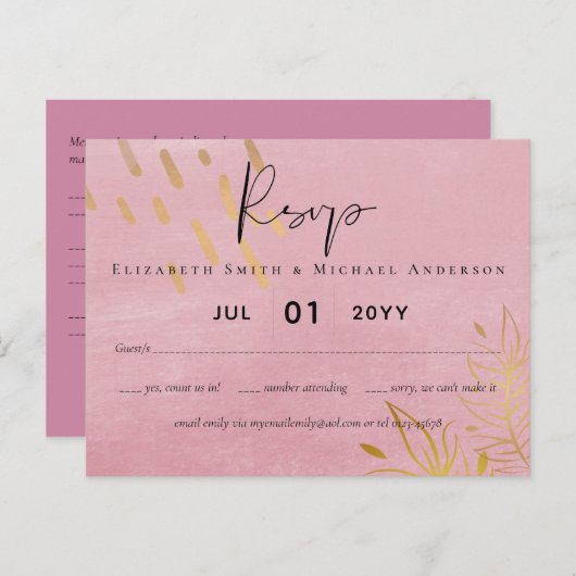 BUDGET Stof Roze Goud Bruiloft Briefkaart (Voorkant / Achterkant)