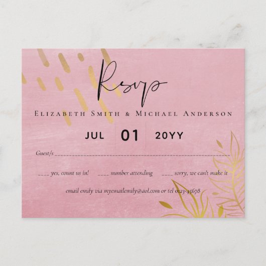 BUDGET Stof Roze Goud Bruiloft Briefkaart (Voorkant)