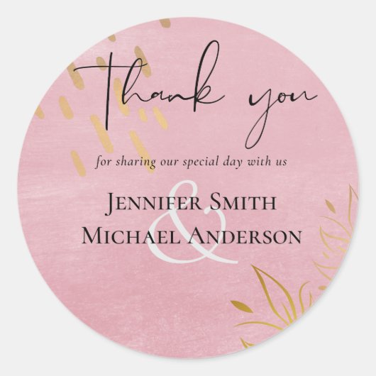 BUDGET Stof Roze Gouden Bruiloft Ronde Sticker (Voorkant)