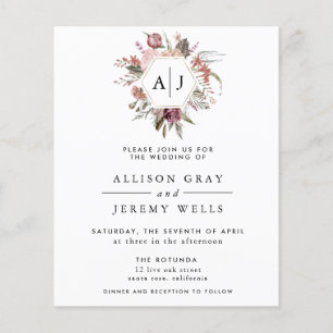 Budget Stof Roze Monogram Huwelijksuitnodiging Flyer