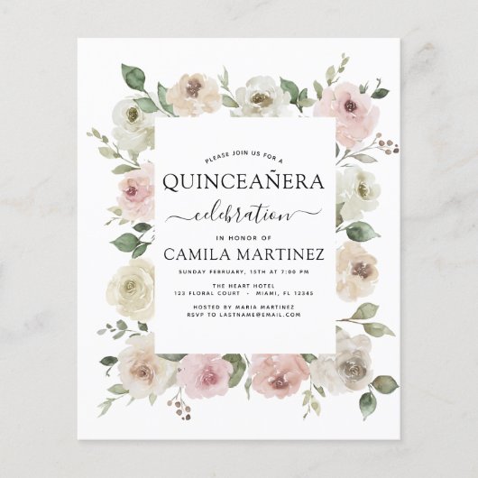 Budget Stof Roze Quinceañera Bloemige Groenelement Flyer (Voorkant)