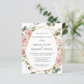 Budget Stof Roze Roos Verloving Feest Uitnodiging (Staand voorkant)