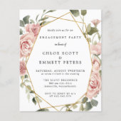 Budget Stof Roze Roos Verloving Feest Uitnodiging (Voorkant)