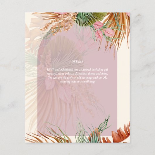 BUDGET Stof Roze Tropisch Pampasgras Bruiloft Flyer (Achterkant)