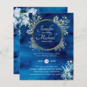 BUDGET Stofblauw Bloemachtige Trouw Uitnodiging (Voorkant / Achterkant)