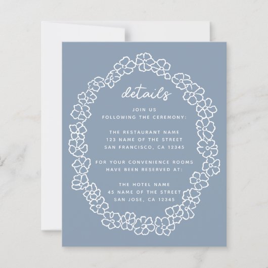 Budget Stofblauw Bloemenkrans Trouwdetails (Voorkant)