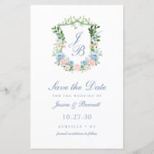 Budget Stofblauw Bloemenkroon Save the Date (Voorkant)